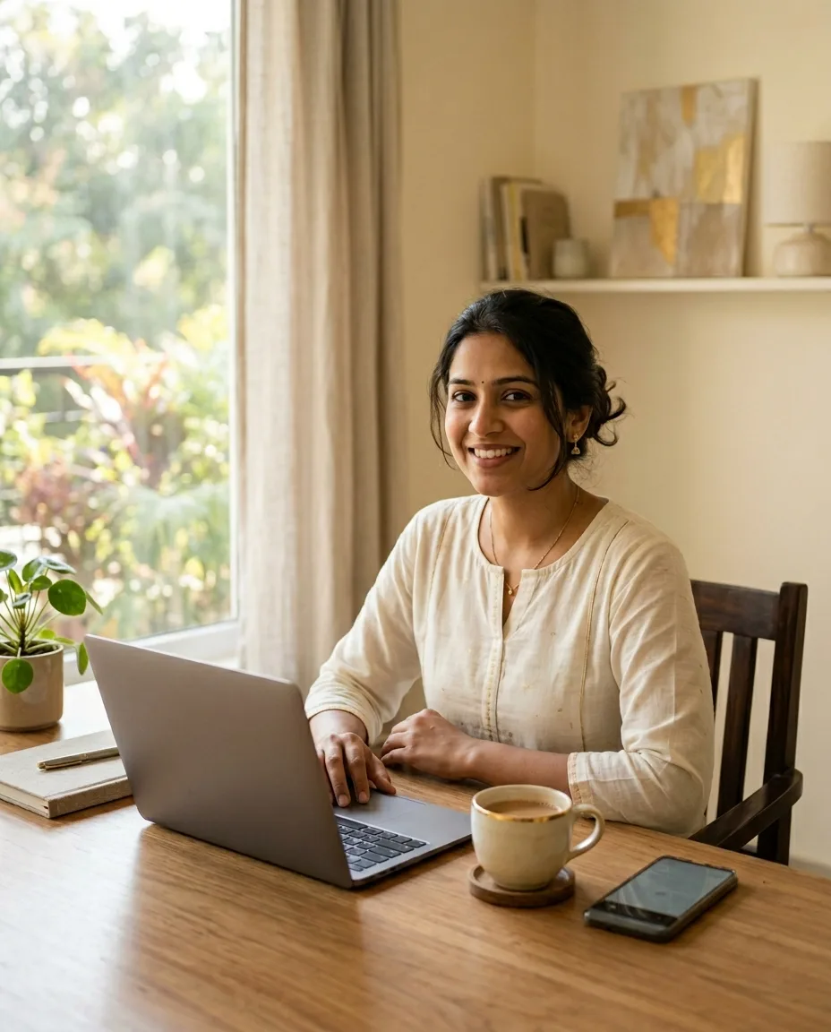 A therapist running her practice from one calm workspace.
